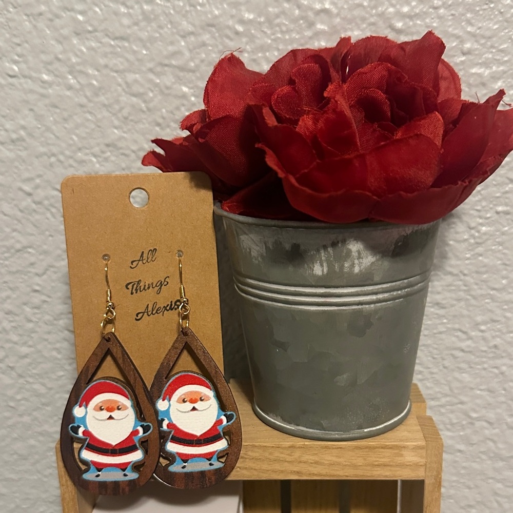 Santa Earrings - Brown and Red
